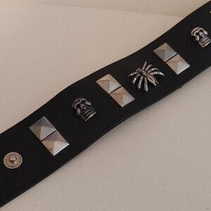 MACABE CUFF BRACELET Costume Jewelry 1.5" Pleather Studs Skulls Spider